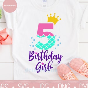 5th Compleanno Svg, Sirena Compleanno Ragazza Svg, Compleanno Ragazza Svg, Bambino Ragazza Svg, Principessa Svg, Clipart, Cricut, Silhouette