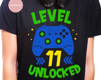 Level 11 Unlocked svg 11th birthday Gamer 11 years Old Video Game Controller Joystick for kid boy girl Png eps svg Cricut Silhouette
