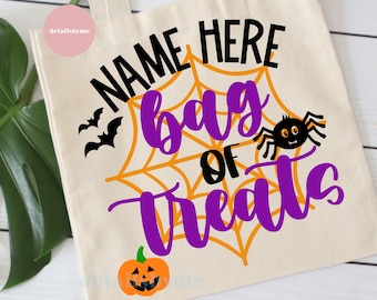Custom Halloween Name Treat Bag svg Custom Kids Name svg Customized print decal cut file silhouette cricut cameo download vector svg png