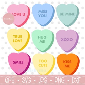 Conversation Hearts Svg, Candy Hearts Svg, Dia dos Namorados Svg, Valentine Candy Hearts Svg, Amor, Casal, Eps, Dxf, Png, Svg, Jpg