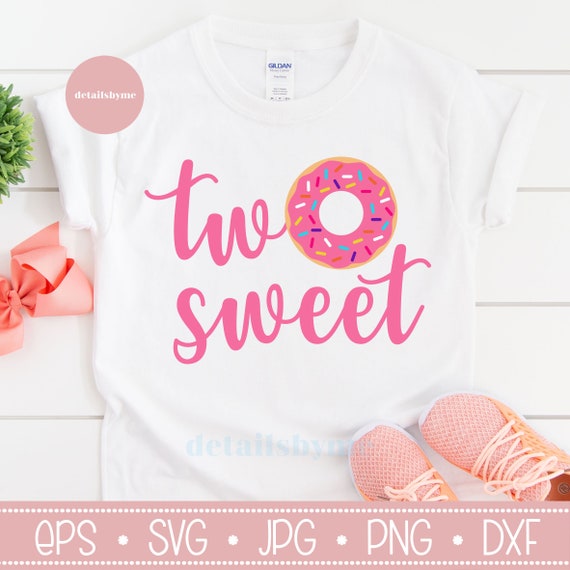 Two Sweet Donut SVG cut file, 2nd Second birthday SVG, 2 years old girl Birthday party cutting file for Cricut and Silhouette png dxf eps