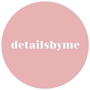 May include: A pink circle with the text "detailsbyme" in white.