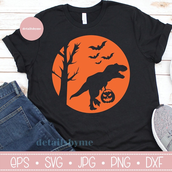 Halloween Dinosaur Svg, T-Rex with Pumpkin Svg, Spooky Saurus Rex Svg Dxf,Png, Fall Cut Files, Kids Shirt Design,Silhouette,Cricut Downloads