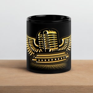 Harmonica Players black mug with winged gold microphone