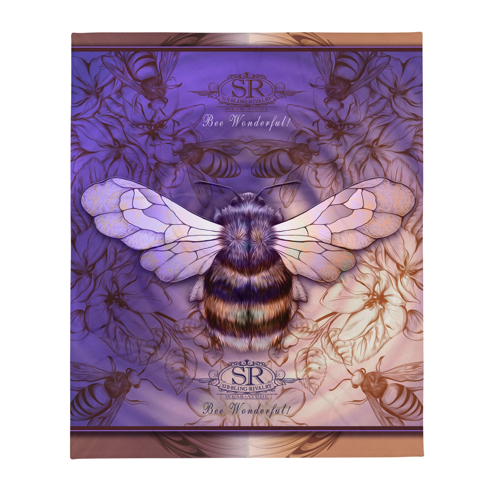 Purple Bee Throw Blanket Cute Bee art Fuzzy Bee blanket Cute girl gifts