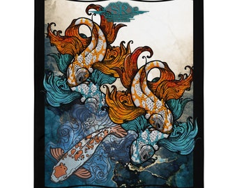 KOI INK DESIGN Throw Blanket Swimming Koi Sofa throws, Cozy Koi tv blanket, velvet-feel throw