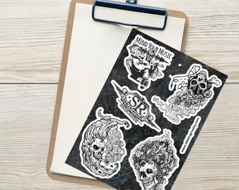 ROCK N ROLL Sticker sheet with inked skulls