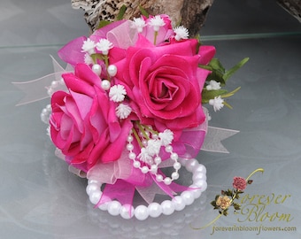 Hot Pink Wrist Corsage / Fuchsia Wrist Corsage / Hot Pink Rose Wrist Corsage / Fuchsia Rose Wrist Corsage / Prom  Wrist Corsage / Corsage