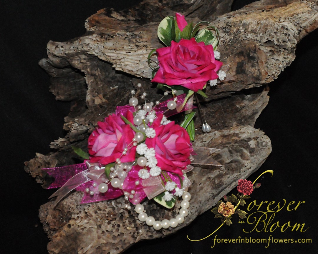 Hot Pink Wrist Corsage / Fuchsia Wrist Corsage / Hot Pink Rose Wrist