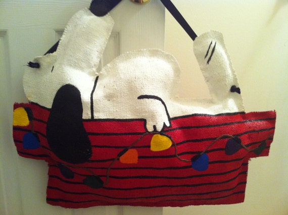 Snoopy Christmas Burlap Door Hanger Etsy