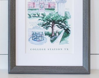 College Station Map Stadtplan Print