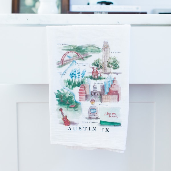 Austin TX City Map Tea Towel