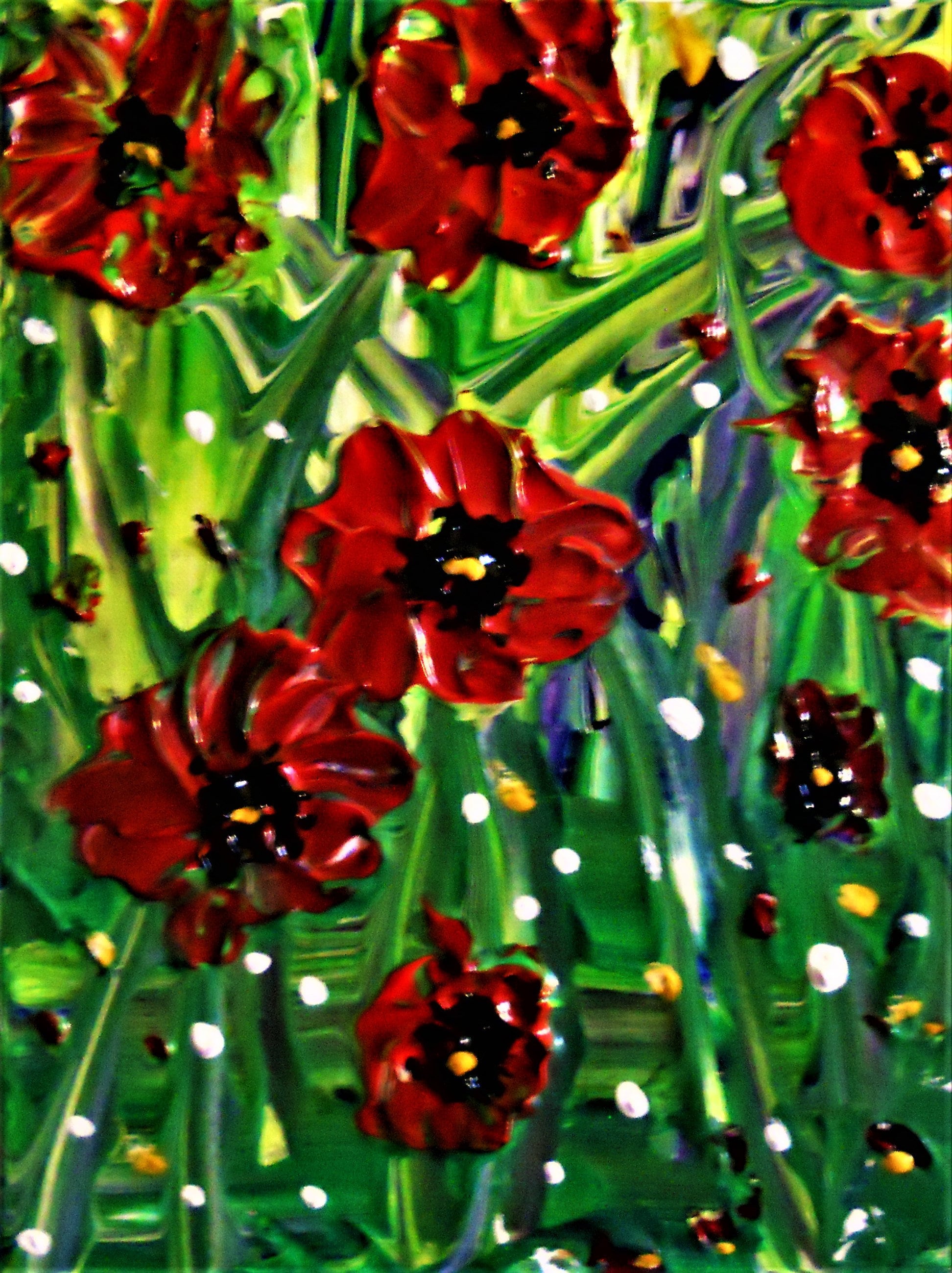 Flanders Fields Acrylic Painting W Palette Knife On 8 X 6 Linen