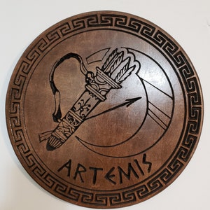 Artemis Wood Deity Plaque - Greek Pantheon - Moon and Quiver - Carved - Altar - Pagan - Hellenic - Huntress