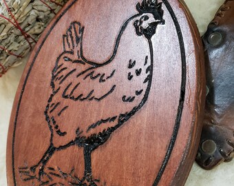 Vintage Style Chicken Wood Carving - Casual Wall Art - Fun - Hen - Rooster - Wood Carved Panel - Kitchen Art