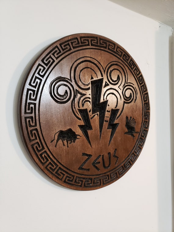 【廃盤品】ミリオンゴッド壁掛時計GOD ZEUSユニバーサル公式サイトより購入品 Zeus Wood Carved Deity Plaque - Jupiter - Lightning Bolt - Bull