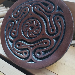 Hecate's Wheel Wood Carving Version 2 - Wiccan - Altar Top - Pagan - Wall decor - Sacred - Witchy - Hekate - Dark Mother - Finger Labyrinth