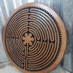 Charles Cathedral Finger Labyrinth Wood Carving - Altar Top - Pagan - Wall decor - Beautiful reclaimed wood art for your personal practice