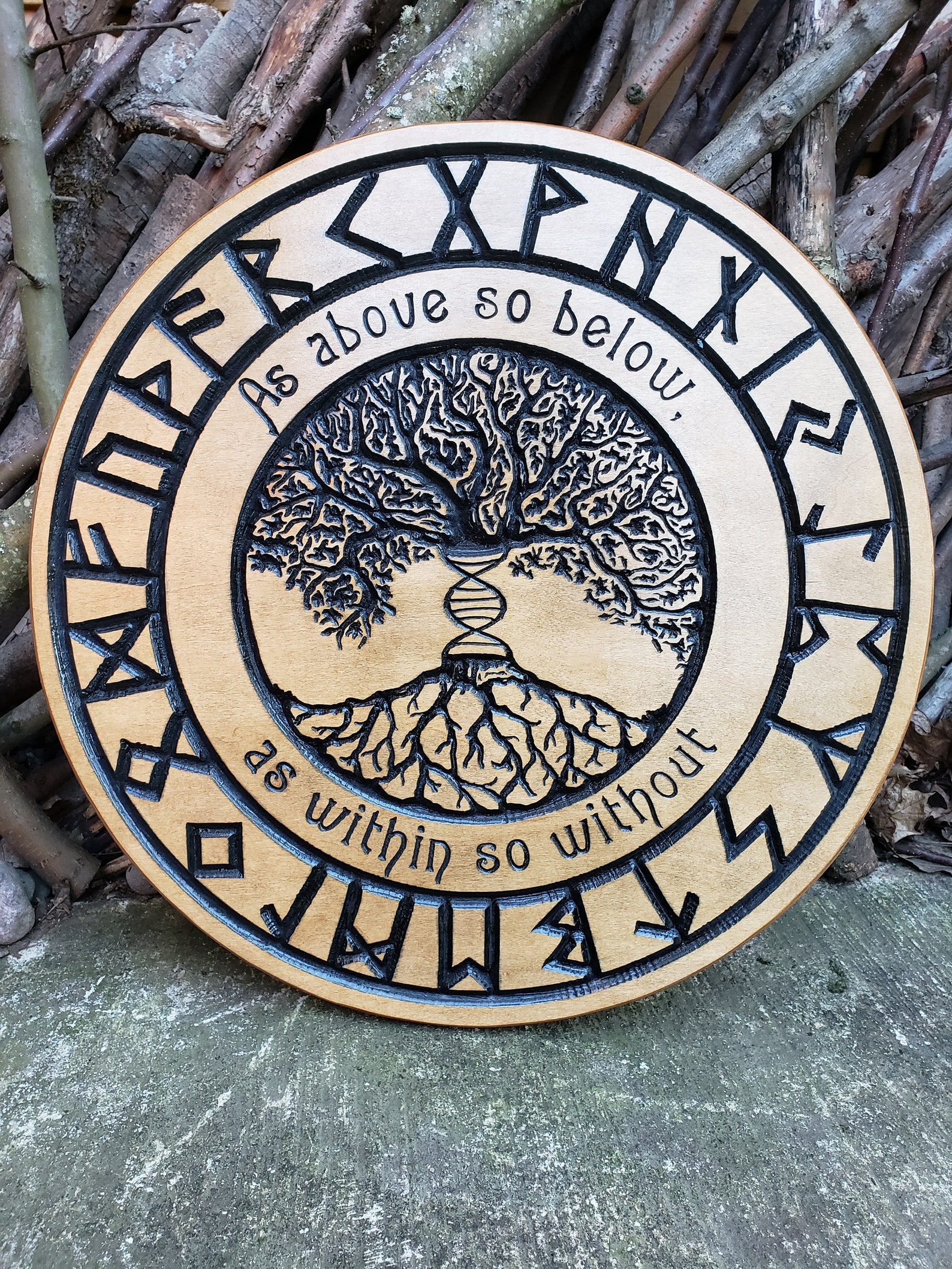 DNA Tree of Life With Futhark Rune Alphabet and as Above, so Below Wood ...