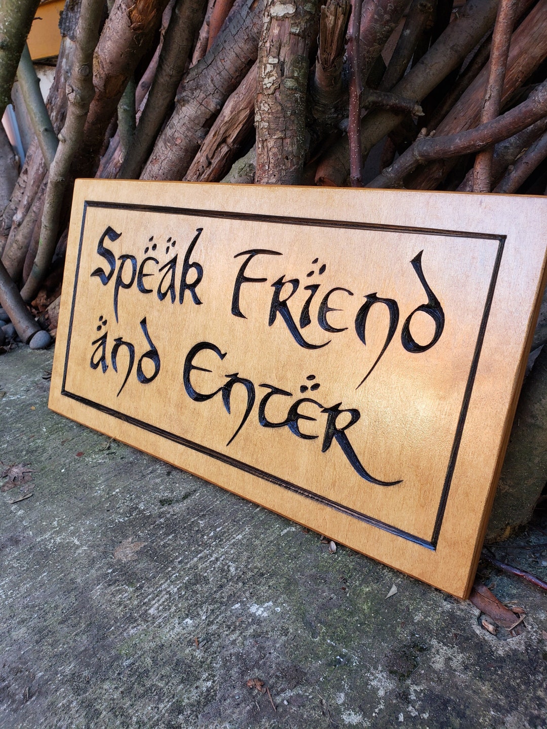 Speak Friend and Enter Wood Carving - Lord of the Rings Inspired - Elven Sign - The Hobbit - Bilbo - Fan Art - Door of Durin - LotR