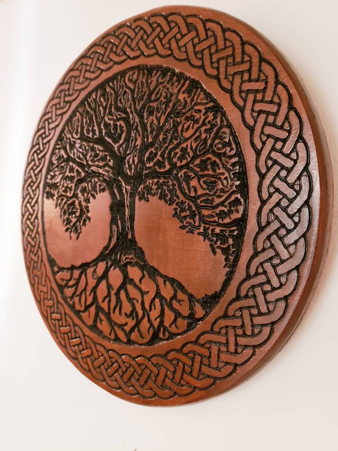 DharmaObjects Handcrafted Wooden Celtic Tree Of Life Wall Decor Hanging Art  (Brown)