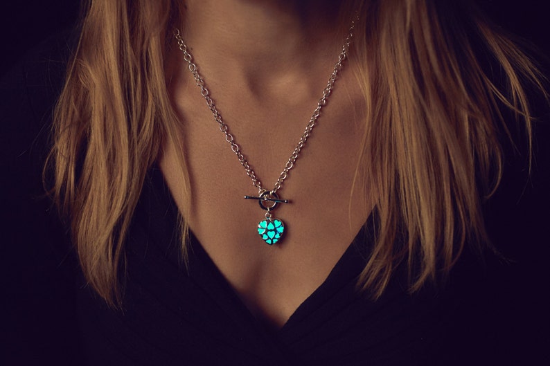 Aqua Necklace Bridesmaid Gift Glow in the Dark Necklace Bridesmaid Jewelry Heart Necklace Flowergirl Gift Best Friend Gift