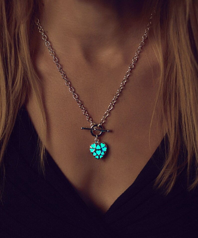 Aqua Necklace Bridesmaid Gift Glow in the Dark Necklace Bridesmaid Jewelry Heart Necklace Flowergirl Gift Best Friend Gift