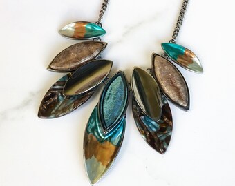 Statement Necklace, Green Bib Necklace, Resin Necklace, Enamel Necklace, Chunky Necklace, Big Bold Necklace, Unique Necklace, Green Necklace