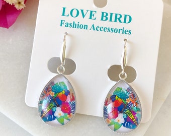 Rainbow Lorikeet Earrings, Glass Teardrop Earrings, Handmade Earrings, Australian Bird Earrings, Parrot Earrings, Aussie Earrings, Native