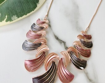 Rose Gold Statement Necklace, Necklaces For Women, Big Bold Necklace, Metal Necklace, Enamel Necklace, Chunky Necklace, Fashion Jewellery