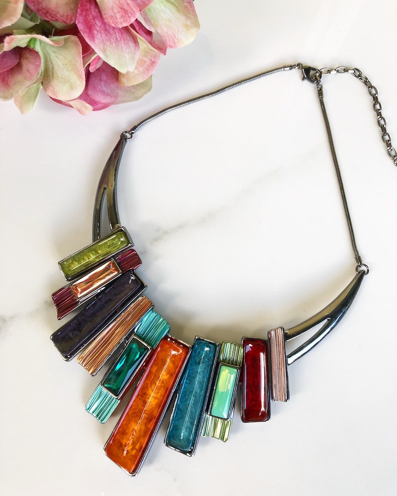 Resin Necklace, Statement Necklace, Multicolor Necklace, Chunky Necklace, Big Necklace, Crystal Necklace, Bib Necklace, Statement Jewellery image 1