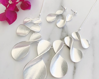 Silverhalsbandset, Smyckeset, Halsband- och örhängesset, Grovt halsband, Statementhalsband, Stort djärvt halsband, Halsband för kvinnor