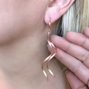Long Rose Gold Earrings, Rose Gold Earrings Dangle, Earrings For Women, Rose Gold Jewellery, Wedding Jewelry, Wavy Matte Earrings, Gift Idea