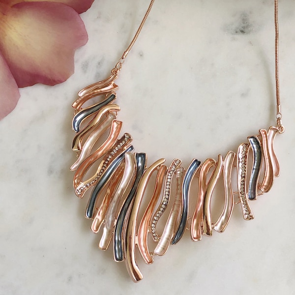 Rose Gold Statement Necklace, Necklaces For Women, Chunky Necklace, Fashion Jewellery, Gift For Her, Short Necklace, Mothers Day Gift,