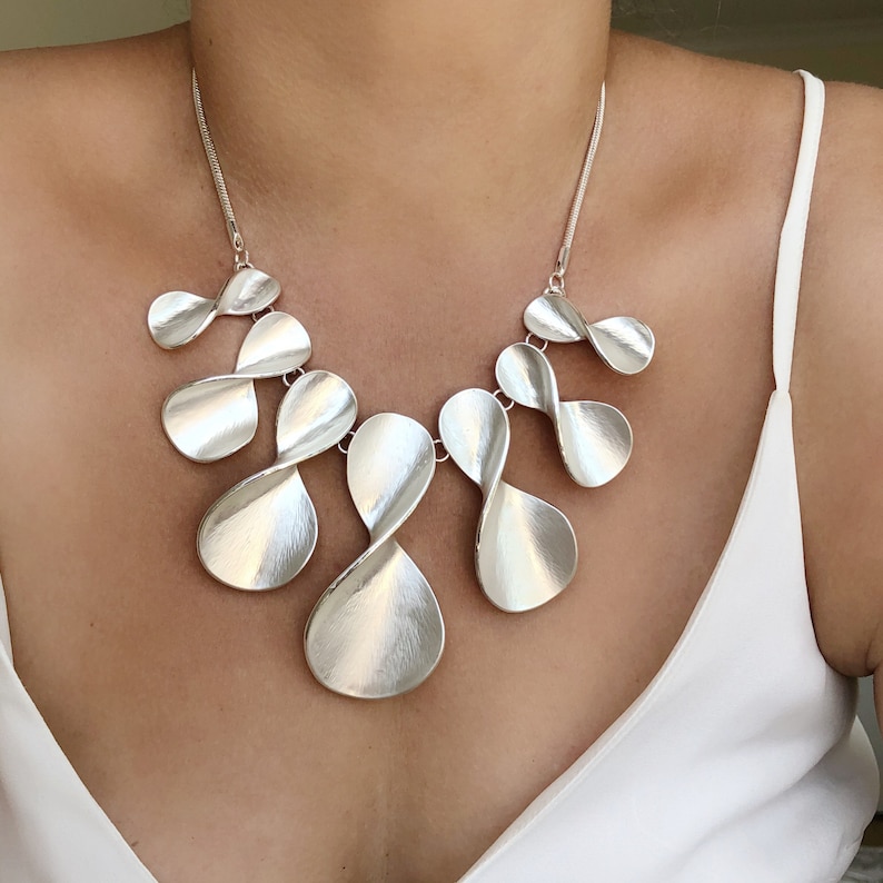 Silver Statement Necklace, Bib Necklace, Necklaces For Women, Silver Chunky Necklace, Fashion Necklace, Statement Jewellery, Big Necklace image 2