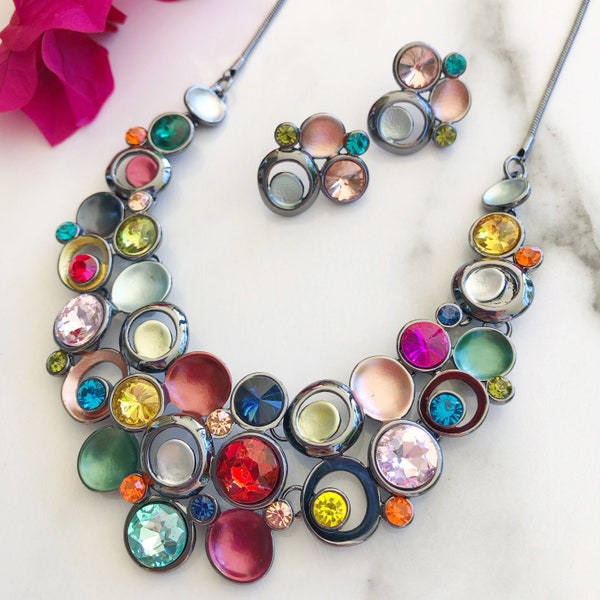 Statement Necklace Set, Necklace Earring Set, Multicolor Necklace, Chunky Necklace, Necklaces For Women, Bold Colorful Necklace, Jewelry Set