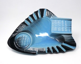 Vintage blue ceramic ashtray, Beauceware, made in quebec, model 638