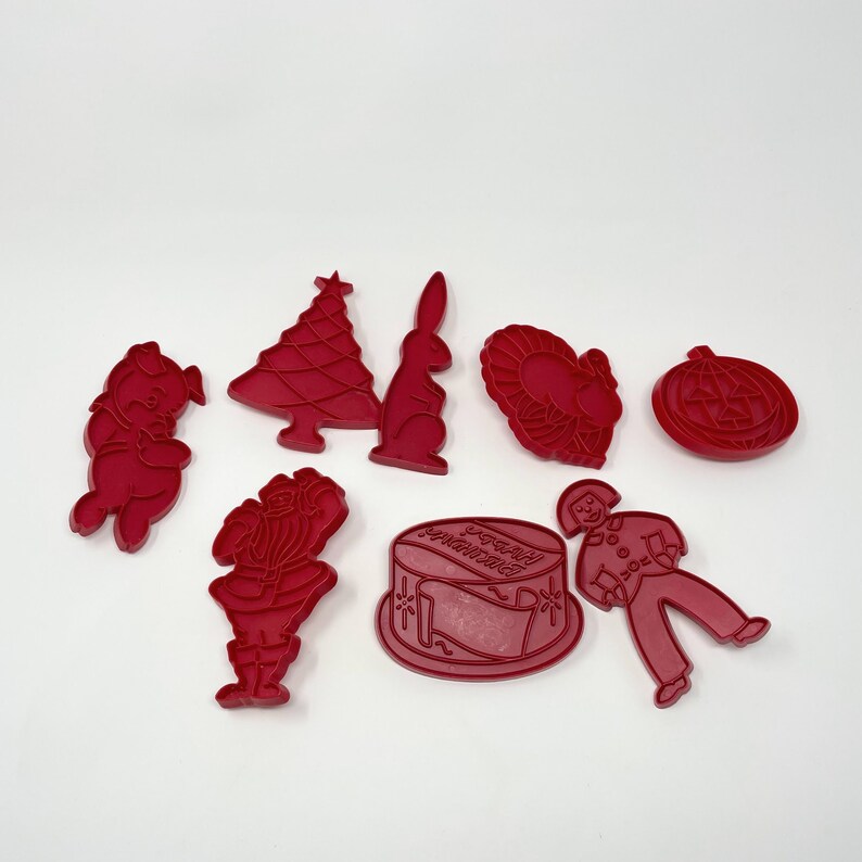 Set of 8 Tupperware Cookie Cutters Vintage Red Plastic Cookie Cutters