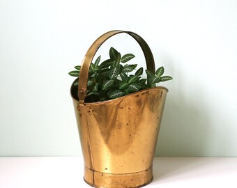 Vintage brass hoop planter, 60's, hollywood regency, mid century