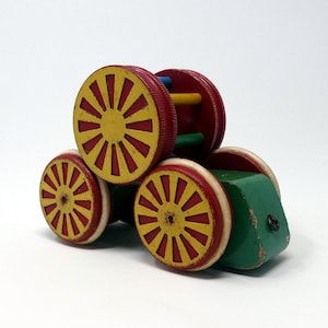 Brio wooden pull toy with bells, 70s - Made in Sweden