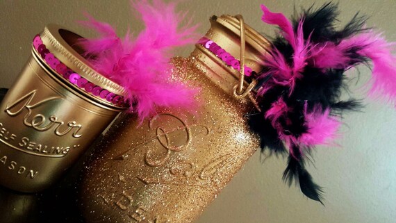 Wedding Centerpiece Mason Jars Vases Great Gatsby Hot Pink Etsy