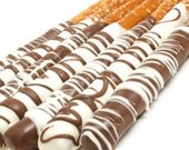 Wedding Favor Chocolate Covered Pretzel Rods White Dark Milk Caramel Custom Orders Cellophane & Ribbon Ready! Set of 12 or more!
