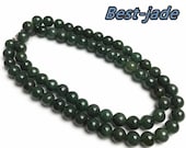 Certificated Grade A Natural Jade et Hand carved Necklace Girl Chain Jadeite Round bead Size 8mm Green gemstone Burma 老油青