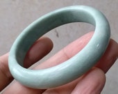 2.25in Green Natural Chinese Jade Bangle Bracelet Lady Hand carved Chain Jadeite inside 1.66inch Natural stone