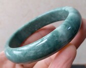 2.44in Green Natural Chinese Ice Jade Bangle Bracelet Lady Hand carved Chain Green Jadeite women inside Natural stone