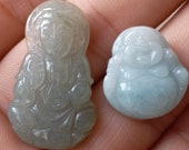 1pair Buddha Guanyin Grade A Green Jade ICE Jadeite Bead Chinese Carved ,pendant Myanmar Anhänger necklace