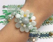 10PCS Flower beads Grade A Natural Jadeite Hand carved Jade bangle Bracelet Chain stone Armband n. string rope Blume f. жемчуг fleur