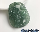 1 pcs (Wholesale) Grade A Natural dragon Kylin necklace Green Jade ICE Jadeite Chinese Carved ,birthday gift men 39 s Pendant pixiu hang 翡翠 龙牌