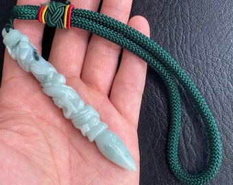 24 Carved White Jade Stone Pendant of Mythical Kylin with Silver Tone Chain