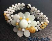 10PCS Flower beads Grade A Natural Jadeite Hand carved Jade bangle Bracelet Chain stone Armband n. string rope Blume f. жемчуг fleur